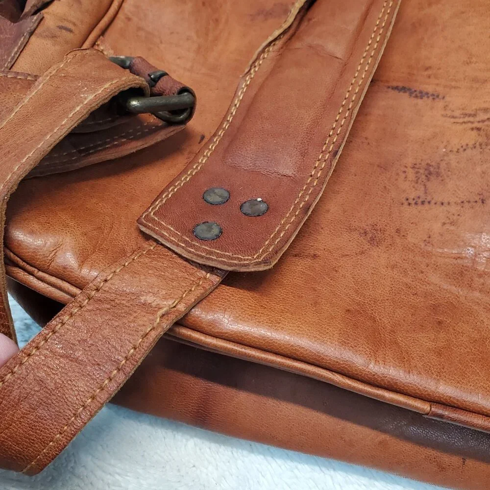 Vintage Tan Leather Large Bag Backpack Classic Bohemian Retro Academia Statement